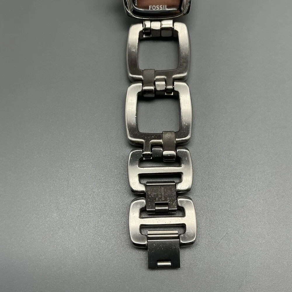 Fossil Womens Watch 24mm Stainless Steel ES-2277 Square Links New Battery 6.5